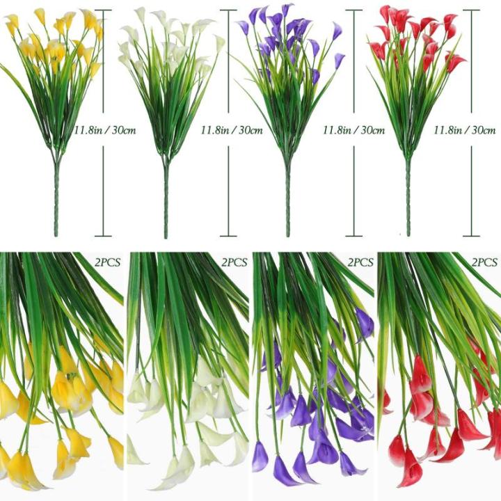 Calla Lily Kunstbloemen, 8 bundels kunstbloemen, UV-bestendige plastic bloemen, , balkon, boeket, planten voor balkon, tuin, raam, binnen en buiten