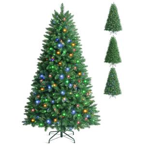 Kunstkerstboom met verlichting, 180 cm, kunstkerstboom, kerstboom, 1200 takuiteinden, 300 kleurveranderende ledlampen, ijzer, standaard, voor kamer, Kerstmis, hoog