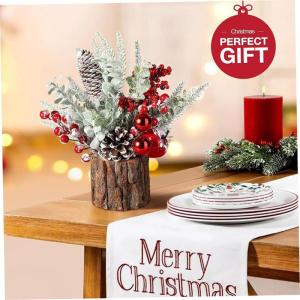 Weihnachts -Herzstück, Weihnachts -Tischdekor, künstliche Tischtop Weihnachtsbaum mit roter Beere, Kiefernkegel ＆ Grün, DIY -Weihnachts -Mittelstücke für Hauskamin Mantel We