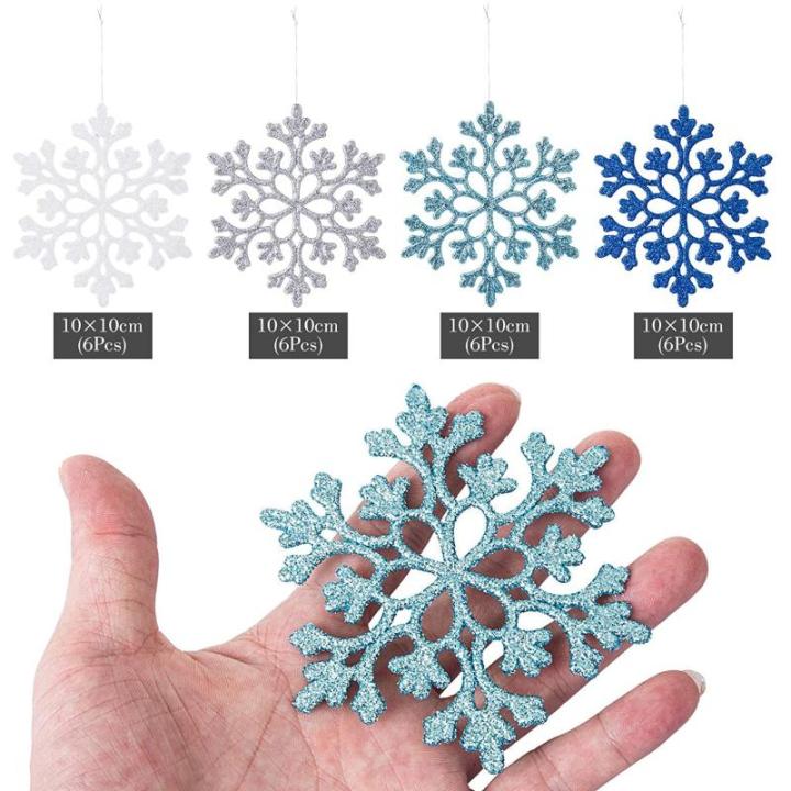 24 stuks sneeuwvlokken kerstdecoratie in 4 kleuren voor kerstboom glitter kerstboomversiering