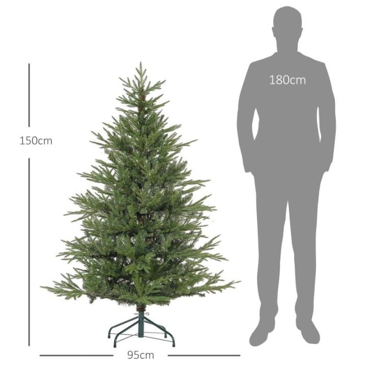 Kunstkerstboom, 150 cm kerstboom met 1724 takpunten, inklapbare metalen standaard, voor kerstdecoratie, groen