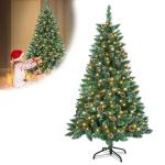 Kunstkerstboom met verlichting, groen, pvc, met sneeuweffect, dennenappels, led, pvc, kerstboom, decoratieve boom met standaard, kerstdecoratie voor kerstdecoratie