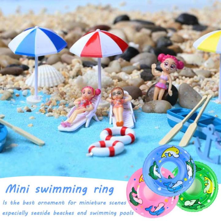 10 stuks kleine zwemringen, miniatuurdecoraties, mini-reddingsring, mini-zwemring, miniatuurornamentset, decoratieve zwemringmodellen voor zwembad, cake, meubels, decoratie (groen,