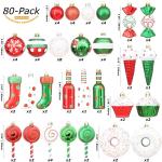 Set van 80 verschillende onbreekbare , ornamenten, decoratieve ballen, hangers met herbruikbaar cadeaupakket voor de kerstboom