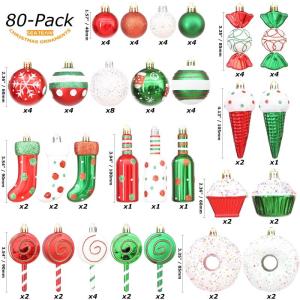 Set van 80 verschillende onbreekbare , ornamenten, decoratieve ballen, hangers met herbruikbaar cadeaupakket voor de kerstboom