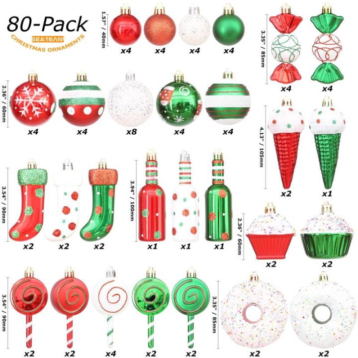 Set van 80 verschillende onbreekbare , ornamenten, decoratieve ballen, hangers met herbruikbaar cadeaupakket voor de kerstboom