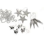 Kerstboomversiering - zilver - 60-delig - set incl. boompunt, ballen, parelketting, slinger en sterren - kunststof