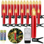 10 LED Kaarsen Rood Draadloos Kerstboomkaarsen met Afstandsbediening Timer Warmwit Flikkeren Waterdicht Kerstkaarsen Binnen Buiten Kerstverlichting Kerstdecoratie（met 10 batterij