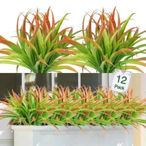 12 stuks , 40 cm, gras, kunstplant, herfst, kunststof planten, binnen en buiten, uv-bestendig, groen kunstgras voor thuis, raam, tuin, terras, pad, veranda, decoratie