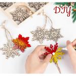 20 Kerstversiering hout,7,5cm sneeuwvlokken houten hanger,5 designs kerstboomversiering hout,onafgewerkte houten kerstversiering,vintage kerstboomversiering met henneptouw en bewee