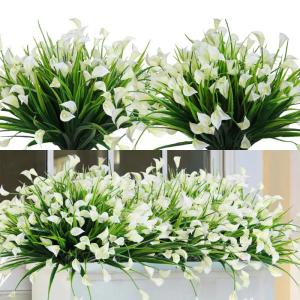 Calla Lily Kunstbloemen, 8 bundels kunstbloemen, UV-bestendige plastic bloemen, , balkon, boeket, planten voor balkon, tuin, raam, binnen en buiten