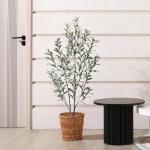 Kunstolijfboom, 120 cm, kunstplant olijfboom met natuurlijke houten stam en levensechte vruchten voor thuis- en kantoordecoratie, grote voor binnen, 1 verpakking