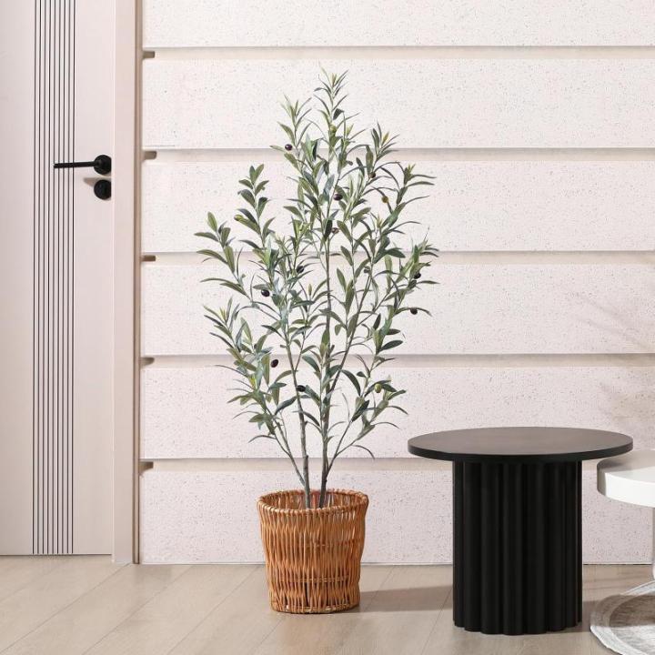 Kunstolijfboom, 120 cm, kunstplant olijfboom met natuurlijke houten stam en levensechte vruchten voor thuis- en kantoordecoratie, grote voor binnen, 1 verpakking