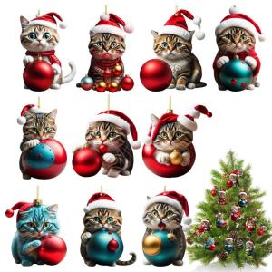 10 stuks kerstboom katten, kerst decoratie, acryl hanger Kerstmis, kerstboomversiering voor kerstfeest, kerstboomversiering