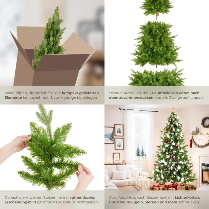 Künstlicher Weihnachtsbaum, naturgetreuer Tannenbaum künstlich mit Spritzguss- und PVC-Nadeln, biegbare Tannenzweige, pflegeleicht, Weihnachtsbaum künstlich als Weihnachtsdeko -