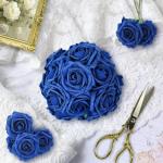 Kunstbloemen, rozen, 25 stuks, kunstrozen met steel, voor doe-het-zelf bruiloft, boeketten, bruid, babyshower, feest, woondecoratie, donkerblauw