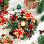 Künstliche Weihnachtsstern, rote Blumen, Seidenblumen, künstliche Rosen mit Stielen für Hochzeit, Brautsträuße, Tischdekoration, Heim-Weihnachtsdekorationen