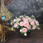 Simulation Blumenstrauß,Künstlicher Blumenstrauß Pfingstrose, 5er-Bouquet, echte Seidenblumen mit Stiel, cremefarbene Kunstblumen als Dekoration in großen Mengen(Dark Pink)