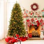 Kunstkerstboom van 210 cm met RGB-ledverlichting, afstandsbediening en realistische dennenlook, perfecte kerstdecoratie voor binnenruimtes, ideaal voor een feestelijke stemming