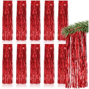 10x klatergoud - rode klatergoudslinger voor Kerstmis - kerstboomversiering voor de kerstboom - klatergoudgordijn met gladde draden (rood - 10 stuks)
