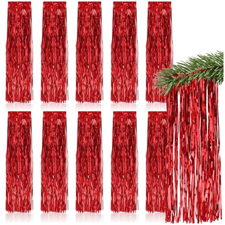 10x klatergoud - rode klatergoudslinger voor Kerstmis - kerstboomversiering voor de kerstboom - klatergoudgordijn met gladde draden (rood - 10 stuks)