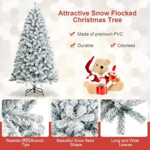 Vija Kunstkerstboom, versierde kerstboom, gevlokte look met standaard, buigbare 995 pvc-takken, moeilijk ontvlambaar, opvouwbare kerstboom, dennenboom, 180 cm
