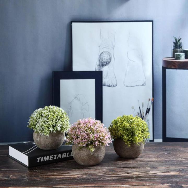 Kunstmatige grasplanten in pot, kunstplant, vetplanten, bureau-vensterbank, decoratieve badkamer, bonsai, kamerdecoratie, cadeau voor bruiloft, verjaardag, Kerstmis, set van 3