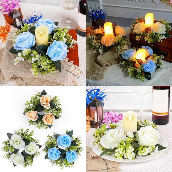 5 x Hochzeits-Blumenringe, Kerzenhalter, künstliche Rosenblumen, Kränze für Tafelaufsätze, Tisch-Party-Dekorationen