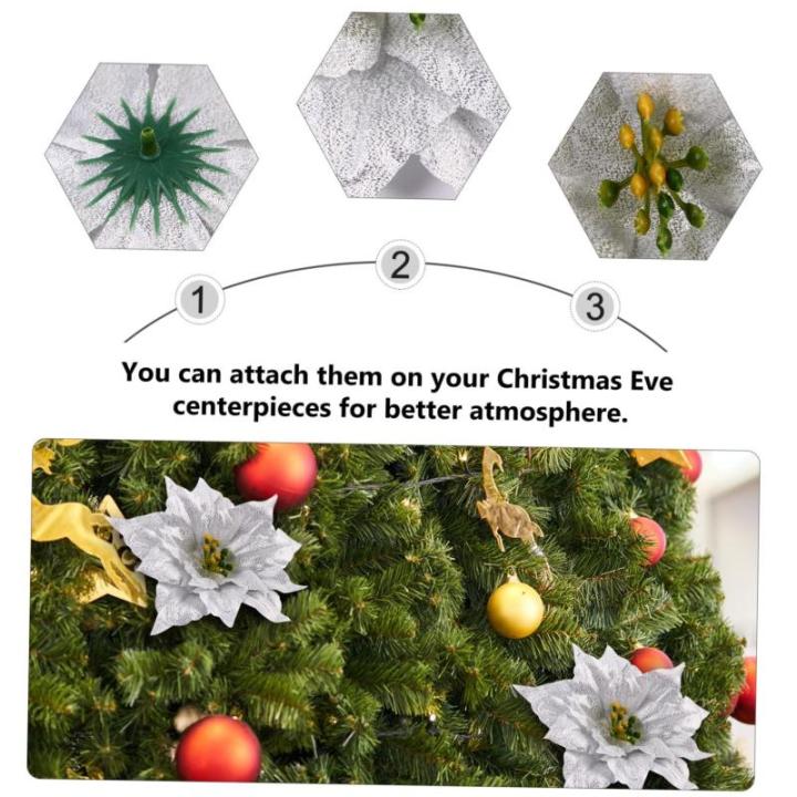 14 STK künstliche Blumen weihnachtsglitzerblumen dekorativ silberner Weihnachtsschmuck Rot Hochzeitsdekoration künstliche blüten Weihnachtsdekorationen dekorative Kunstblumen Sp