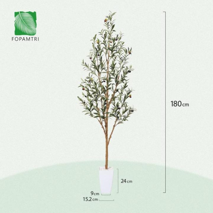 Olijfboom, , 180 cm, grote kunstboom, groen, kunstplant met vruchten in pot, voor binnen en buiten, thuis, slaapkamer, kantoor, tuindecoratie (1 stuks)