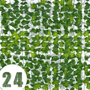 Ivy Kunstslingerset, 2,1 m klimopanken, 24 stuks decoratieve groene voor thuis, tuin en evenementdecoratie, duurzame en natuurlijke nepklimopplanten