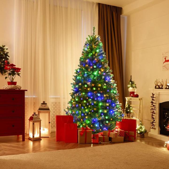 Kunstkerstboom met verlichting, 11 lichtmodi, 180 cm dennenboom met 1000 punten, snel op te zetten klapsysteem, kerstboom incl. metalen standaard