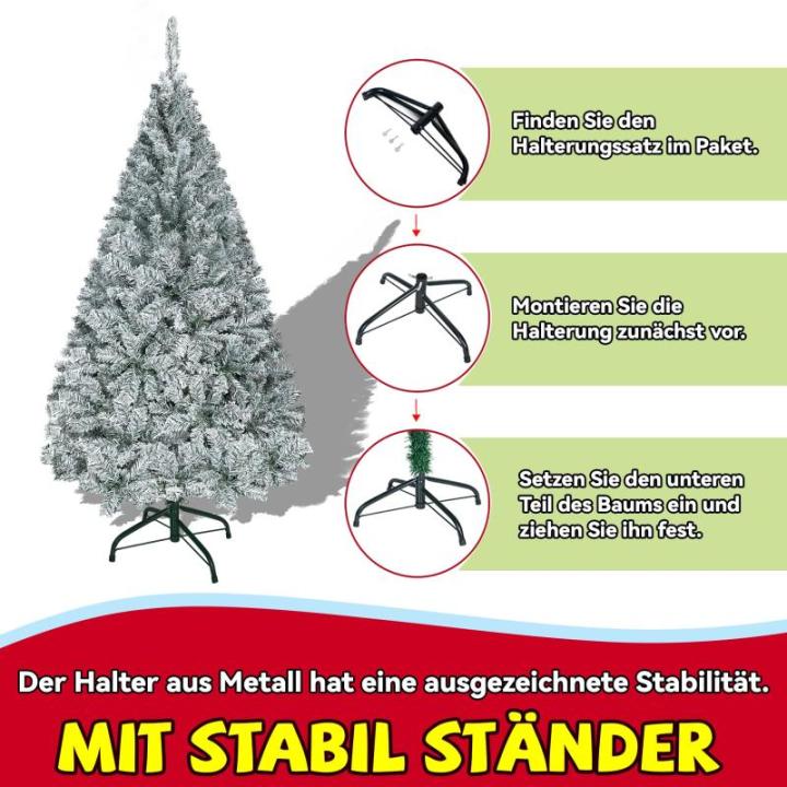 Kunstkerstboom, 150 cm, met metalen standaard en 500 takjes, Ø 80 cm, kunstkerstboom van moeilijk ontvlambaar, met flocking, sneeuweffect, dennenboom, als kerstdecoratie