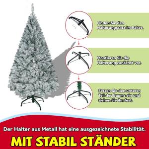Kunstkerstboom, 180 cm, met metalen standaard en 995 takken, diameter 95 cm, moeilijk ontvlambaar, pvc-kerstboom met vlokken, sneeuweffect en snel op te zetten inklapsysteem