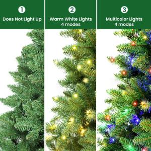 Kunstkerstboom met verlichting, 229 cm, kunstkerstboom met 470 warmwitte en meerkleurige ledlampen, 8 lichtmodi, 1264 pvc-takken, opvouwbare metalen standaard