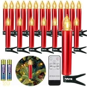 20 Rode led kaarsen, lichtsnoeren kerstkaarsen kerstboom kaarsen met afstandsbediening draadloos, binnen buiten, bruiloft, verjaardag, feest, kerstboom, draadloze kaarsen（met 20 