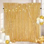 Pailletten-Hintergrundvorhänge, goldfarben, 2 Stück, 1,2 x 2,4 m, goldene Vorhänge für Hintergrundvorhänge für Hochzeiten, Partys, Babypartys, Weihnachten, Neujahr, Bühnenhi