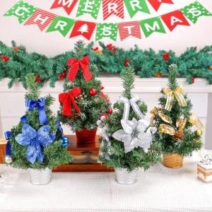 Mini-Weihnachtsbaum-Topf-Dekoration, die perfekte festliche Dekoration für jeden Raum, Mini-Weihnachtsbaum mit LED-Lichtern, für Zuhause, Tisch und Wohnzimmer (Gold)