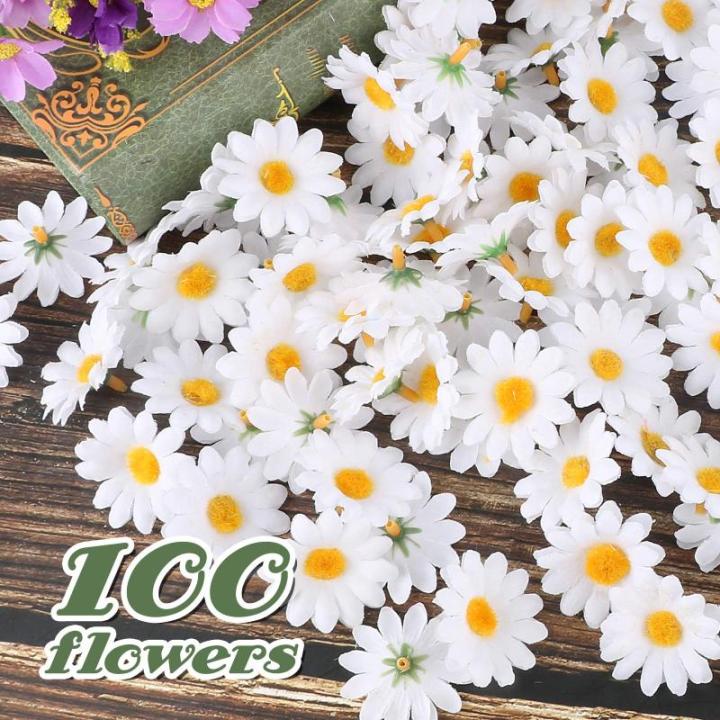 100 stuks gerbera-hoofden, kunstmatige madeliefjes, , decoratieve zijden plant voor huis, tuin, kantoor, decoratie, feest, bruiloft, boeket, wit