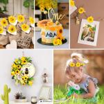 100 stuks kunstzonnebloemen, klein, 4,5 cm, zonnebloemkoppen, madeliefjes, , decoratieve bloemkoppen om te knutselen, stoffen bloemen, geel, voor bruiloft, feesten en feesten