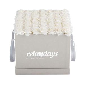 Rozenbox hoekig, 49 rozen, Flowerbox grijs, 10 jaar houdbaar, cadeau-idee, decoratieve bloemenbox, kleurkeuze