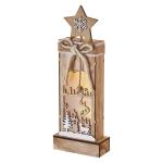 Lichtgevend winterlandschap van hout, 3 leds warm wit licht, kerstdecoratie, IP20 binnen, werkt op batterijen (2 x AA), 10.000 uur levensduur, 6/18 uur timer, 0,3 watt, 12 x 5 x 34