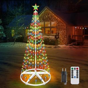2,28 m, kerstboom, metaal, grote kegelvorm, 8 verlichtingsmodi, timer, 312 leds, afstandsbediening voor binnen en buiten, kerstdecoratie (meerkleurig)