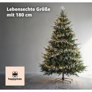 Nordmann Kunstkerstboom, groen, 180 cm, bedrieglijk echte en natuurgetrouwe dennenboom, met standaard, 180 cm premium