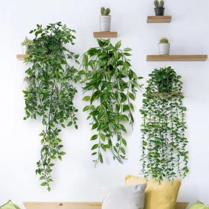 3 stuks kunsthangplanten, eucalyptus, bladeren met potten, 63 cm lang, onderhoudsvrije , wijnstok voor tuin, binnen en buiten (eucalyptus)