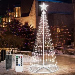 Kerstboom, metaal, grote kegelvorm, 250 leds, lichtboom, 8 modi, timer, waterdicht, kerstverlichting, buitenverlichting, kerstverlichting voor tuin, balkon, kerstdecoratie buiten, 