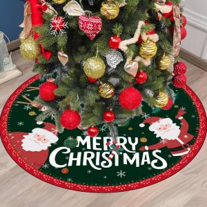 Kerstboomrok, 120 cm, groene kerstboomdeken, grote kerstboomdeken met kerstman, rond, polyester, kerstboomdeken, retro dennenboomdeken voor winter, Kerstmis, feestdecoratie, binnen