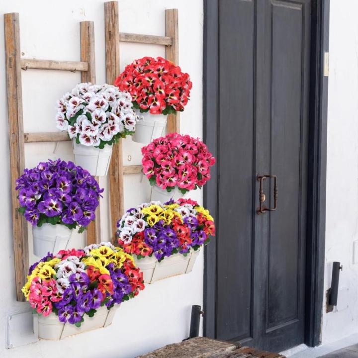 10 bundels kunstbloemen zoals echt balkon, kunstbloemen, buiten, uv-bestendig, weerbestendig, kunstbalkonplanten, balkonbloemen voor huis, vensterbank, bruiloft, decoratie, rood