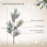 Kerstdennentak, geeist met glitter, 97 cm, kunstdennentak met natuurgetrouwe dennenappels en naalden, kerstdecoratie, tafeldecoratie voor Kerstmis