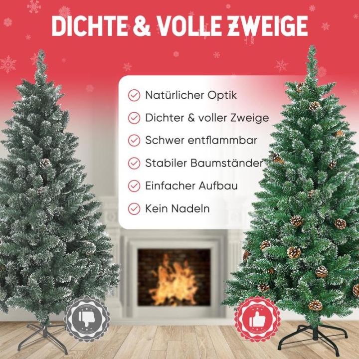 Kunstkerstboom, sneeuwserie, kunstkerstboom in winterlook met kunstsneeuw, 35 dennenappels en 720 takken, klapsysteem, geen naalden, van pvc, moeilijk ontvlambaar, diameter 125 cm 